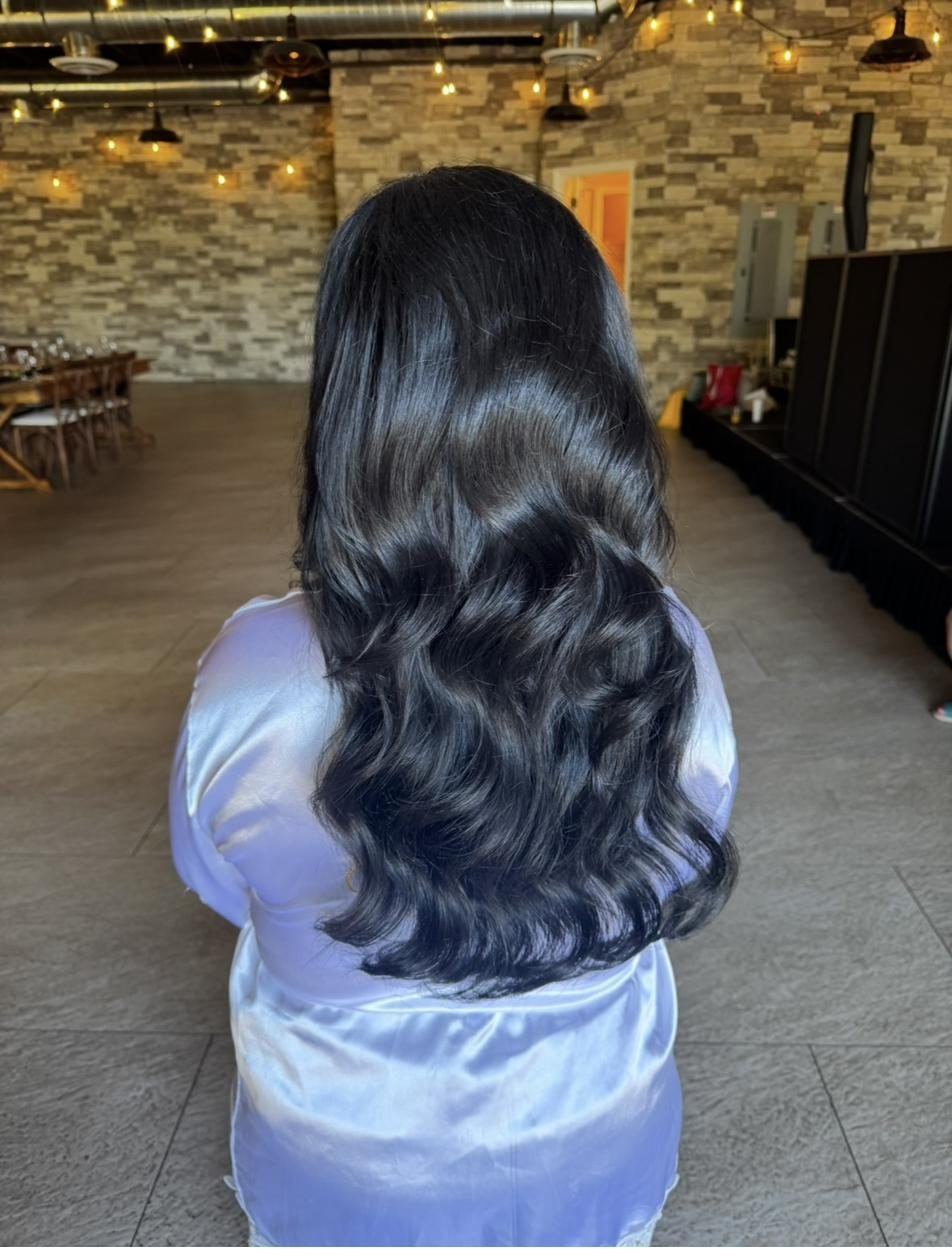 Long dark hairstyle from behind