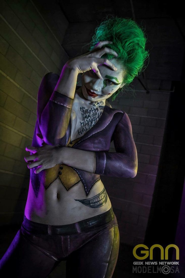 Joker character body paint editorial