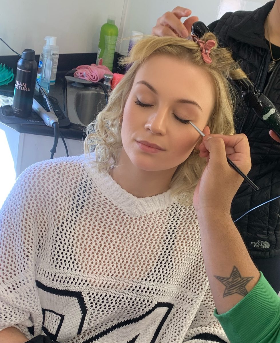 Makeup application in progress