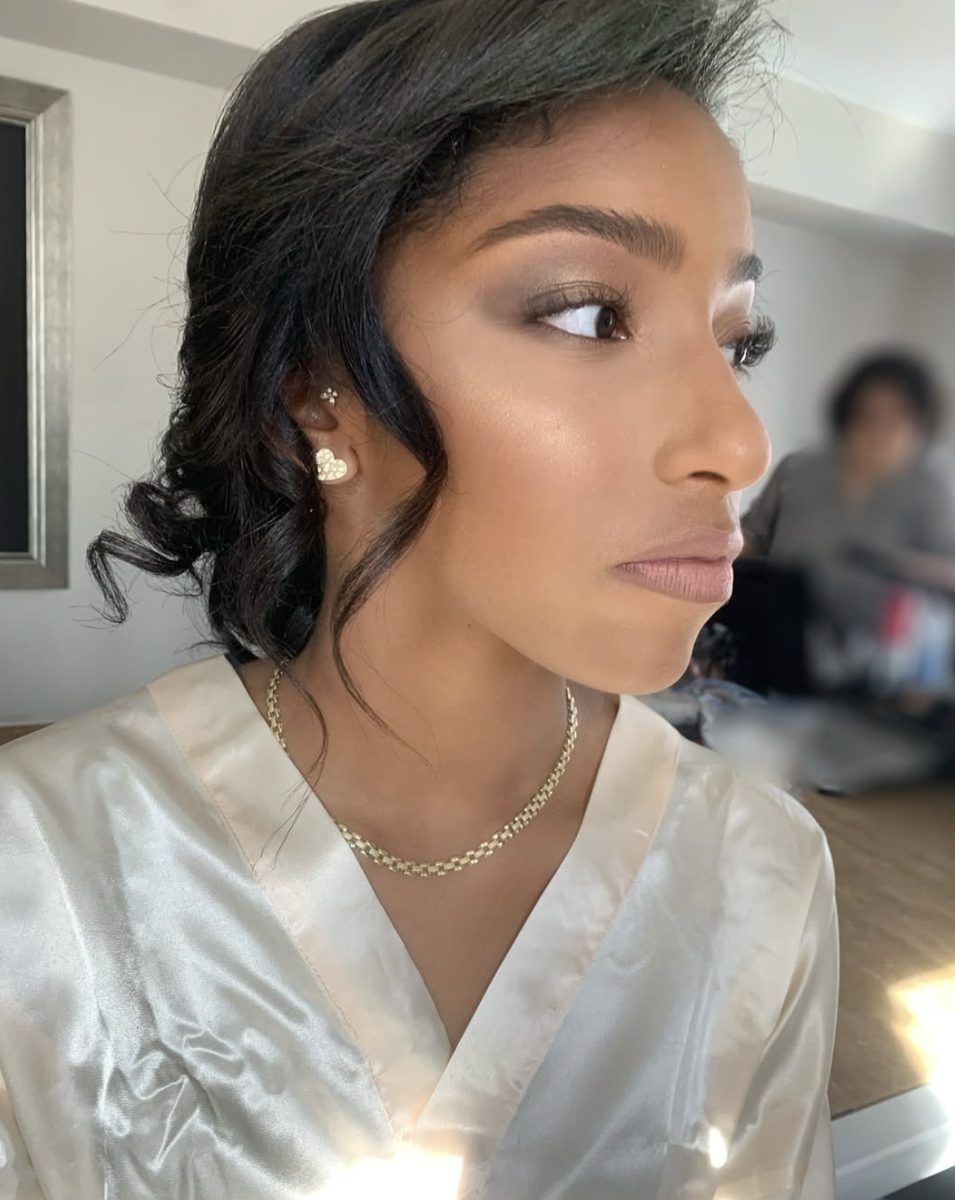 Bridal profile portrait in satin robe