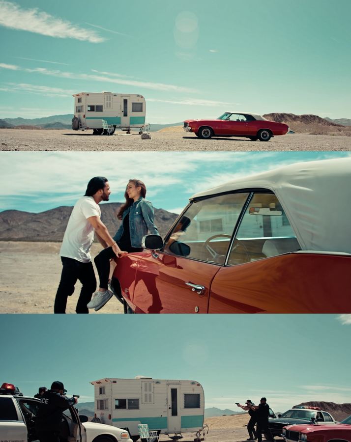 Film production stills in the desert