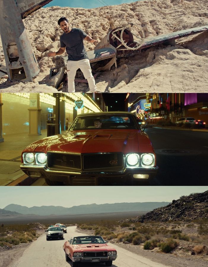 Film production stills, desert chase scene