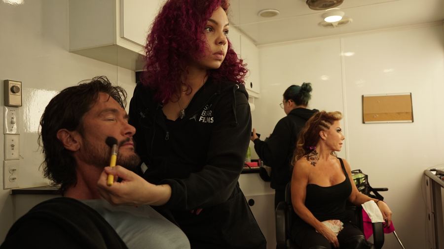 Makeup trailer on set