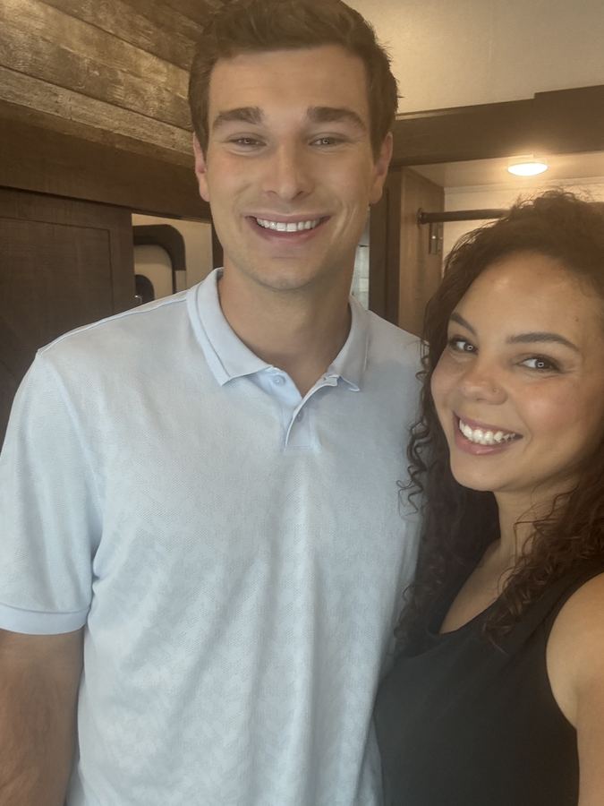 Candid photo with a client on set